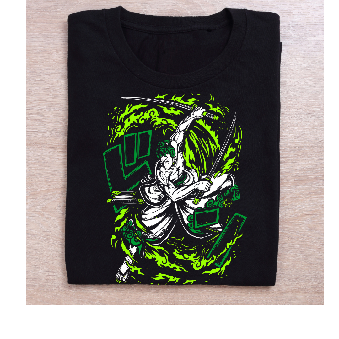 "Zoro Inferno Slash – One Piece Inspired Half Sleeve T-Shirt"