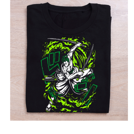 "Zoro Inferno Slash – One Piece Inspired Half Sleeve T-Shirt"