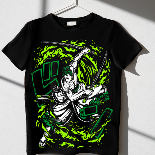 "Zoro Inferno Slash – One Piece Inspired Half Sleeve T-Shirt"
