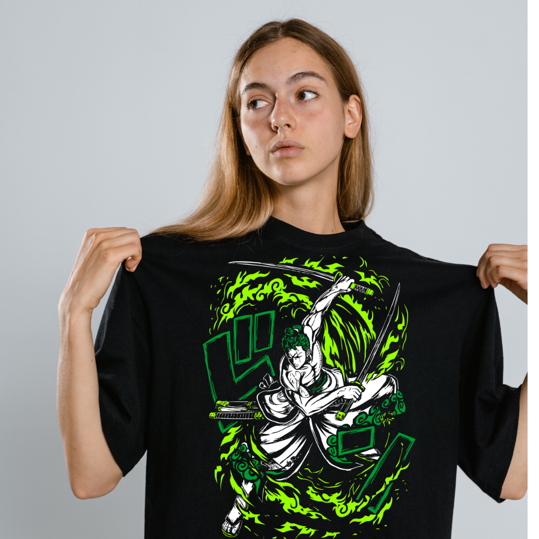 "Zoro Inferno Slash – One Piece Inspired Half Sleeve T-Shirt"