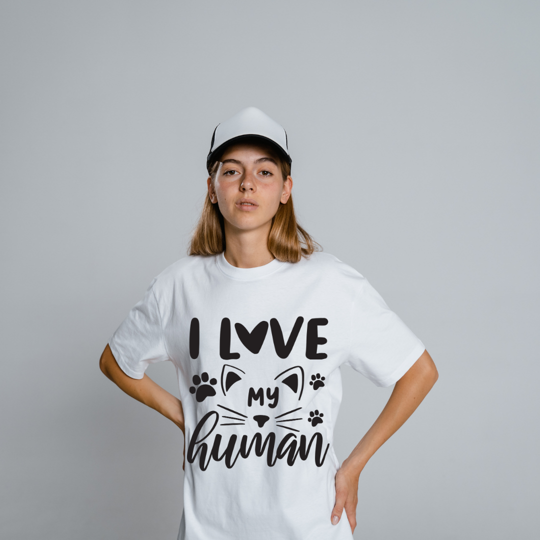 I Love My Human Cute Cat Half Sleeve T-Shirt