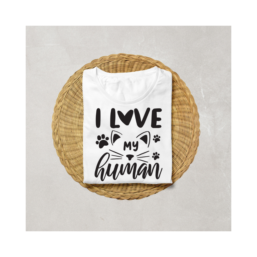 I Love My Human Cute Cat Half Sleeve T-Shirt